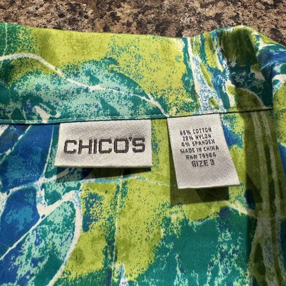 Chicos Jacket Abstract Artsy Hippie Tropical Resort Boho Green Blue Size 3 XL 16 - Picture 3 of 5